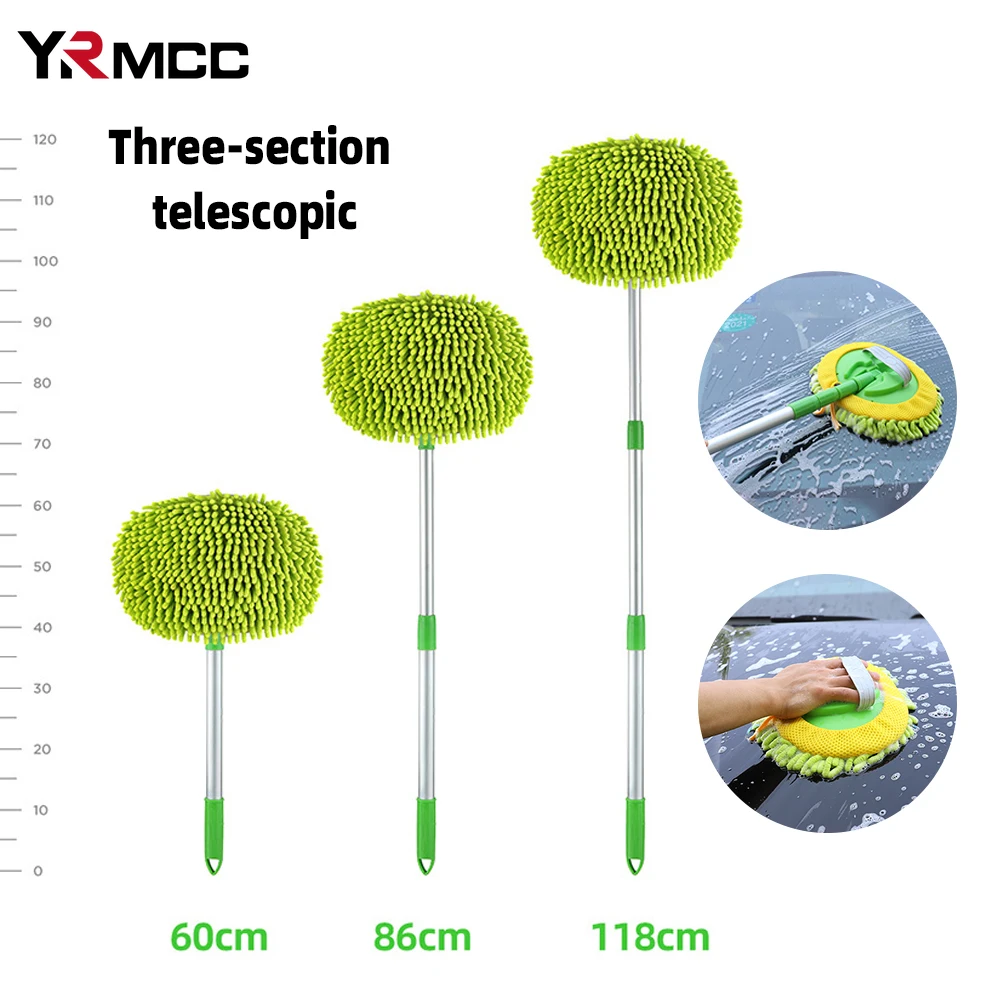 Car Wash Supplies Microfiber Cleaning Brush Telescoping Long Handle Cleaning Mop Adjustable Absorbent Mop Tools Car Accessories