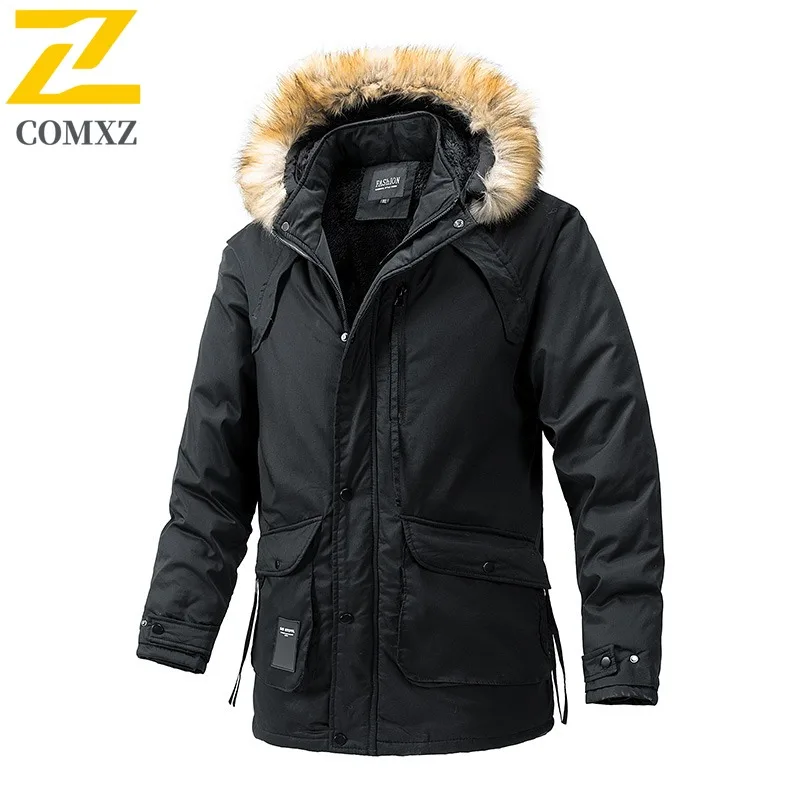 

COMXZ Hooded Premium Filled Jacket Men Outdoor Trip Wind Resistant Warm Parka Leisure Everyday Use Light Winter New Clothing