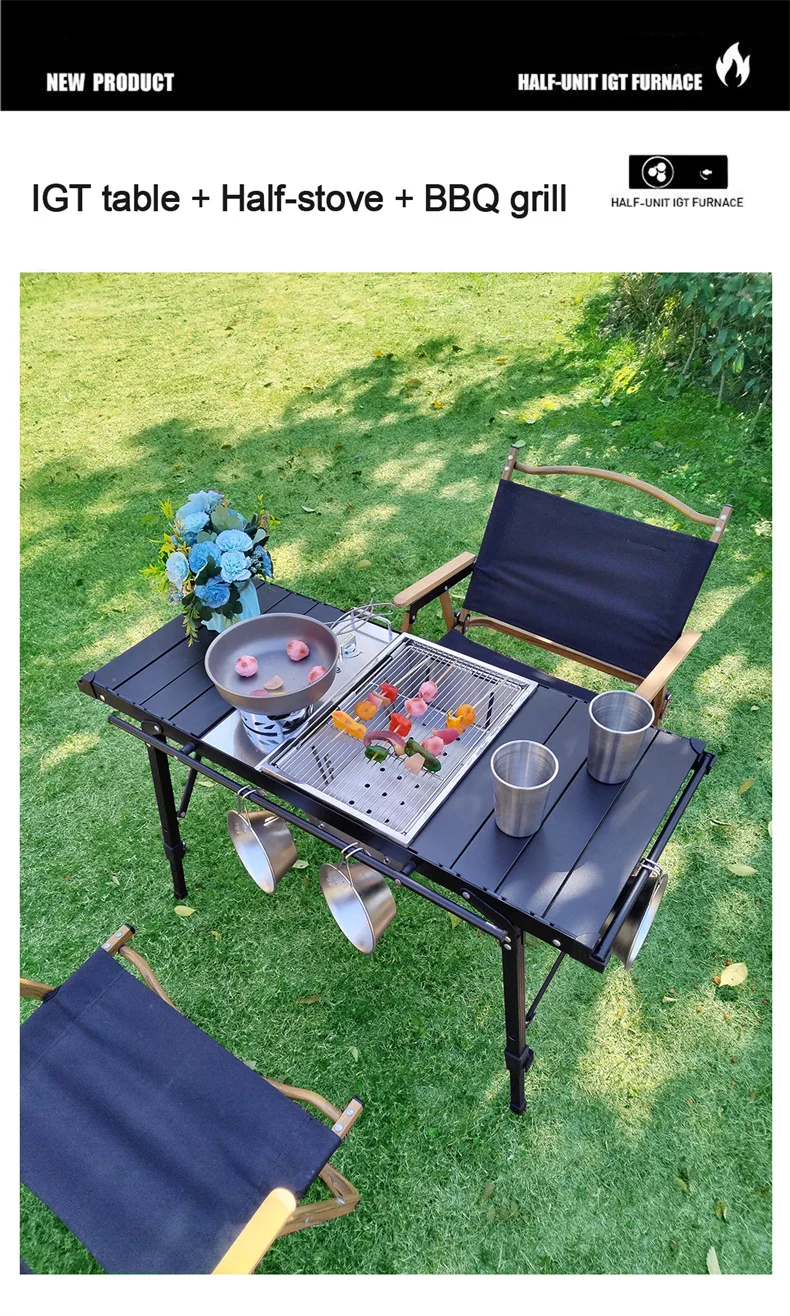 Lohascamping Lightweight Camping Folding Multifunctional IGT Table Roll Brazier Table Adjustable Leg Desktop Burner BBQ Table