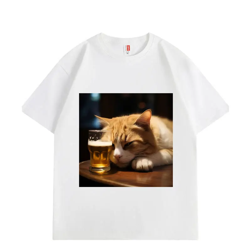 Fun Drunken Cat Pattern T-shirt Women's High Quality Fashion T-shirt Summer Casual T-shirt Round Neck Short Sleeve