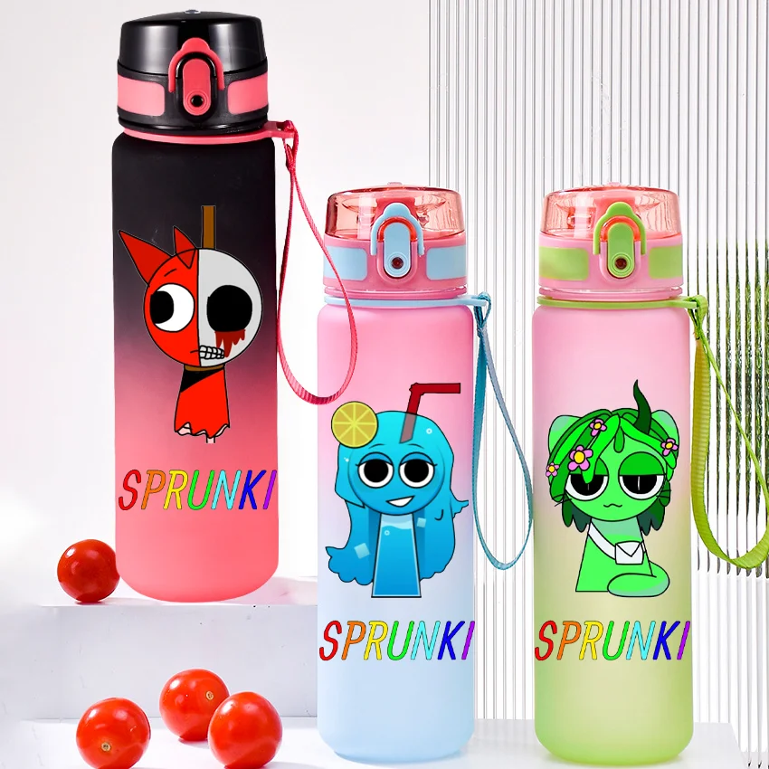 650ml sprunki garrafas de água dos desenhos animados à prova de vazamento copo colorido viagem portátil ginásio fitness jarros garrafa de bebida chaleira fãs presentes