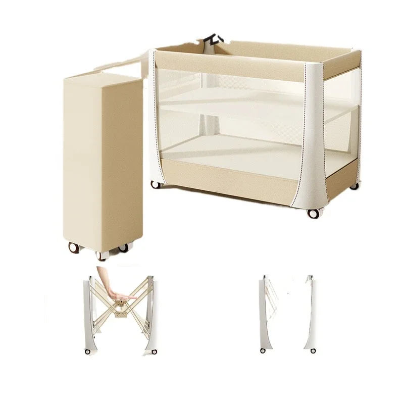 Crib multifunctional newborn splicing foldable diaper table portable mobile uu bed