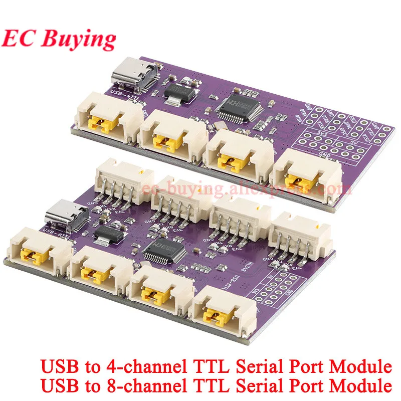 USB to 4 8-way RS485 Serial Port Type-C to 4 8-way 485 Multi-channel UART TTL CH348 HUB RS485 Module Expansion Board YR-6028