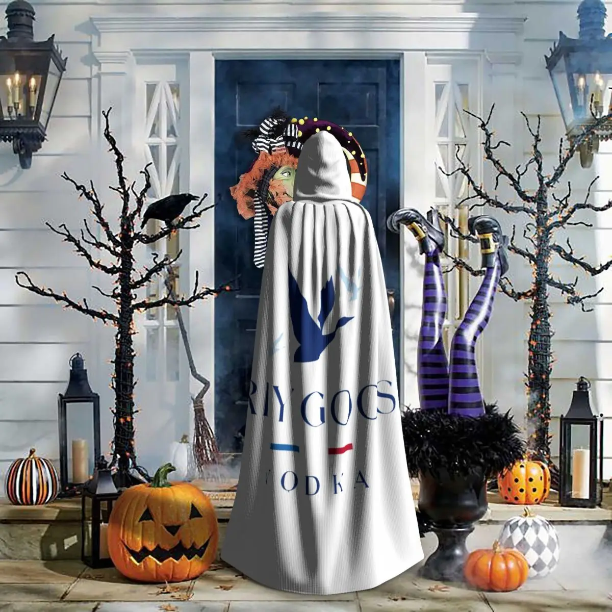 Grey Goose Vodka Long Hooded Cloak Witch Medieval Costume Cosplay Cape HalloweenVampire Adult Unisex - view 6