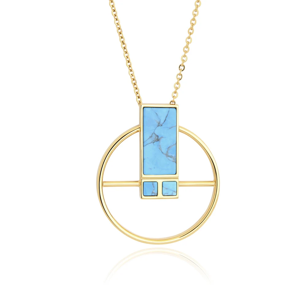 

VAROLE 18in Charm Necklace for Women Girls Round Gold Color Pendant Splicing Patterns Jewelry