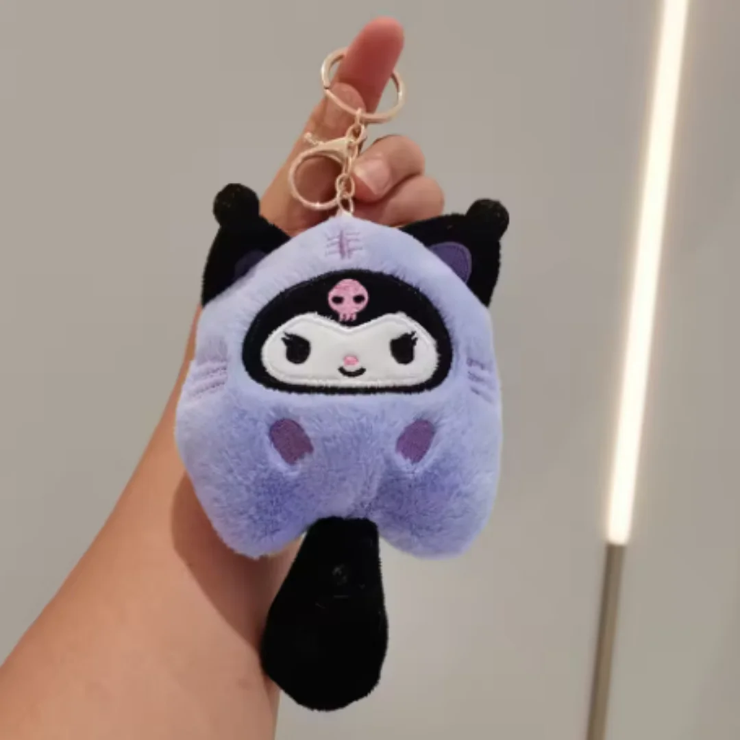 Plush Keychain Hello Kitty MyMelody Kuromi Cinnamoroll Cartoon Animal Stuffed School Bag Pendant Backpack Decoration Doll
