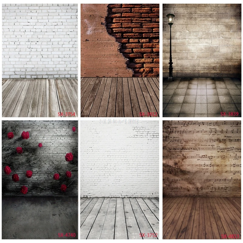 

Photorealistic Fabric Photography Backdrops Vintage Brick Wall Wooden Floor Theme Photo Background Studio Prop 2157 YXFL-74