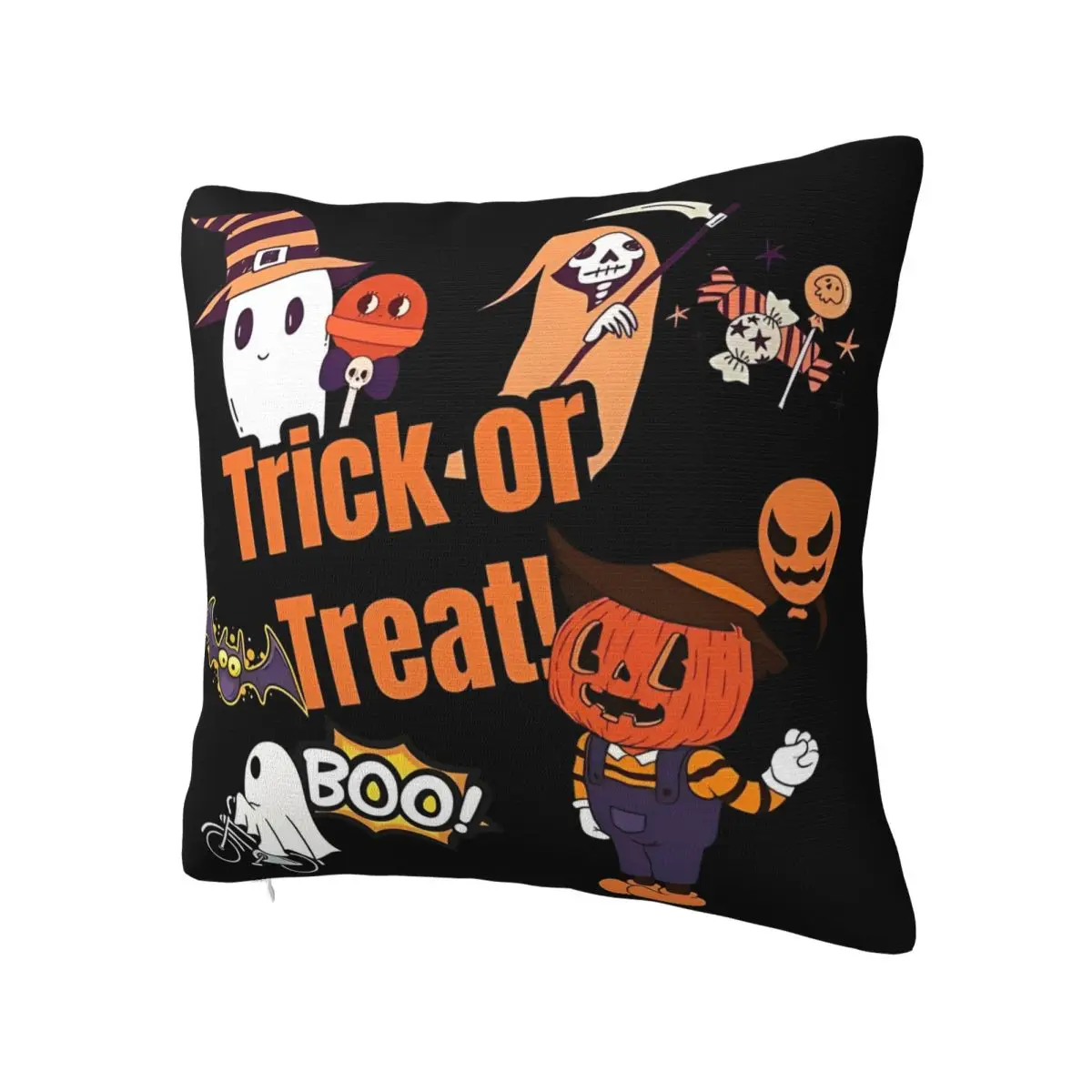 Halloween Trick Or Treat Pillowcase Soft Polyester Cushion Cover Decoration Pumpkim Ghost Pillow Case Cover Home Square 45X45cm