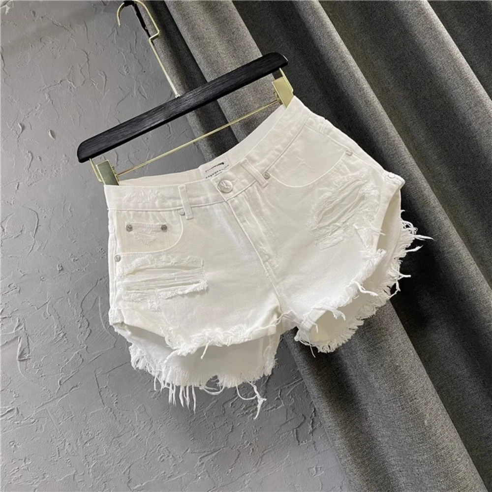 Retro Baddie Style Tassel Raw Edge Low Waist Denim Shorts For Women Fashion Casual Daily Versatile Ripped Ultra Short hot Pants view 5