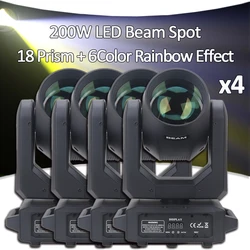 Haz de luz LED con cabezal móvil, lámpara DMX de 200W con 8 Gobos de colores, iluminación de efectos de escenario para DJ, discotecas, eventos y fiestas, lote de 4 unidades