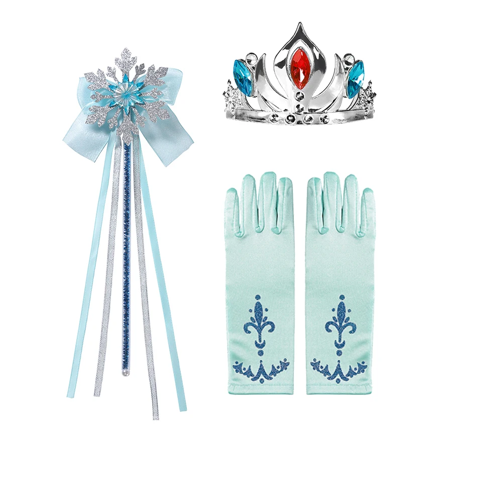 Girls Frozen Accessories Hairpin Gloves Wand Crown Jewelry Set Elsa Accessory Princess Dress Cosplay Wig Braid Girls Dress Up