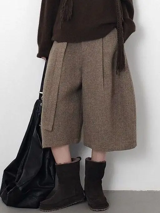 Fashionable Autumn Winter Woolen Skirted Pants Women's Straight Leg Slimming Seven-Foot Lengthened Design Sensation Pants