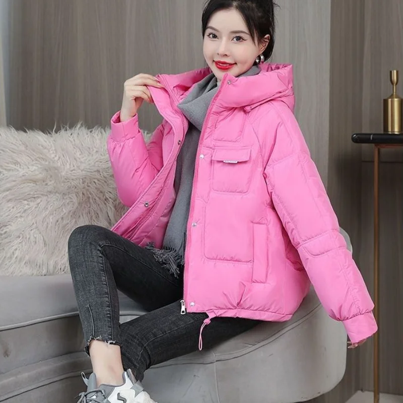2023 New Women Down Cotton Coat Winter Jacket Female Loose Hooded Parkas Student Outwear Short-Length Over coat