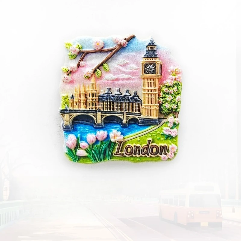 

London Spring Fridge Magnet - 3D Floral British Souvenir Cherry Blossom Decor Unique UK Travel Gift with Strong Magnet