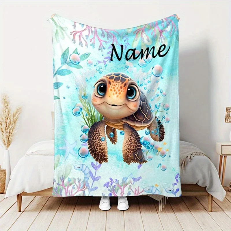 Customized name blanket Turtle,unforgettable moment blanket,an excellent holiday gift,suitable for napping,camping and traveling