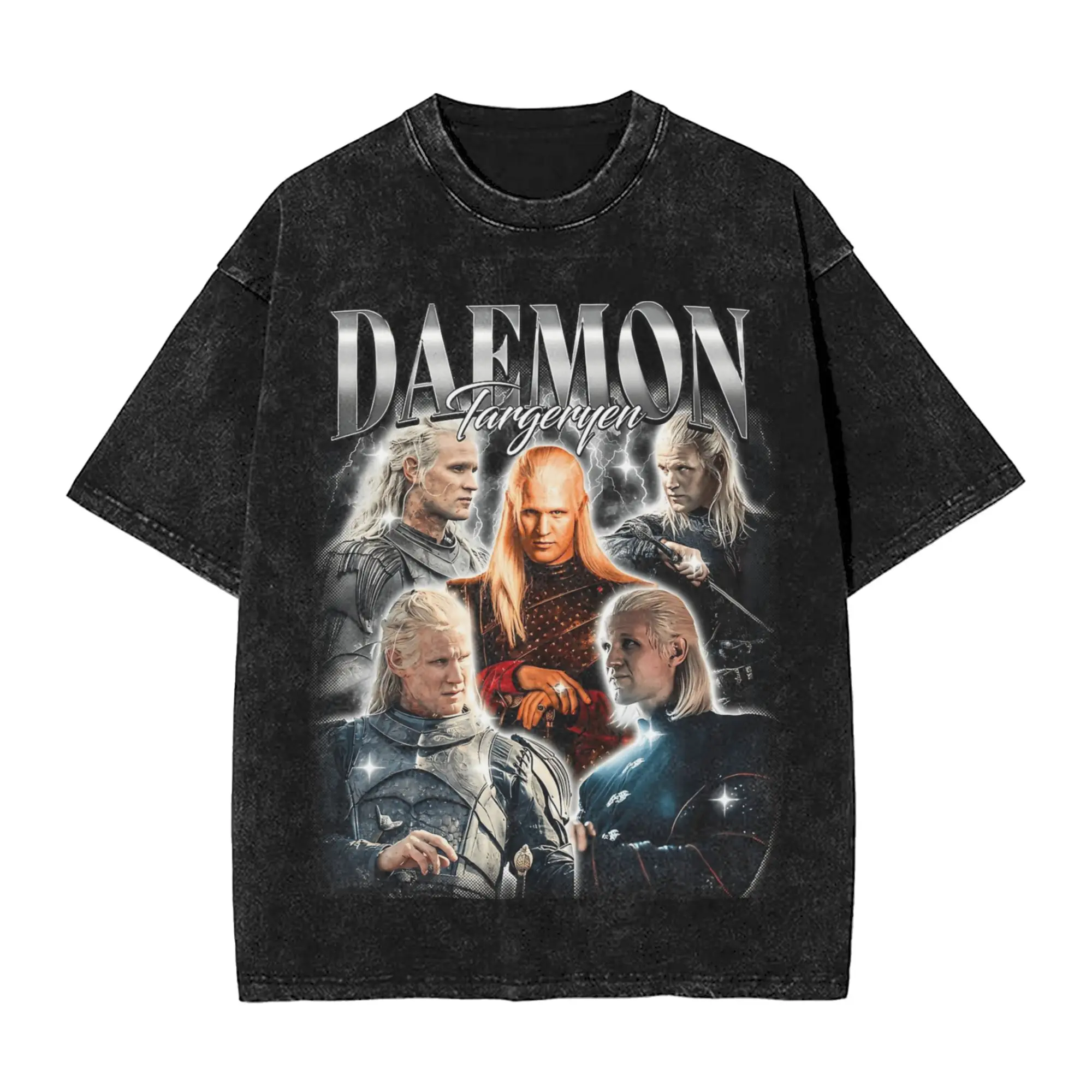 Daemon Targaryen Houses of The Dragons Washed T Shirts Streetwear Hip Hop Vintage T-Shirt  Tee Shirt Men Cotton Oversize Summer