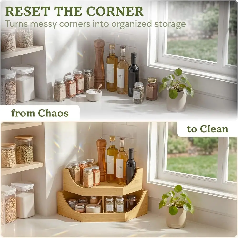Bamboo Storage Bin, 2-Tier Stackable Potato and Onion Storage Bin or Kitchen Counter Shel, Wooden Produce Storage Pantry Organiz view 5