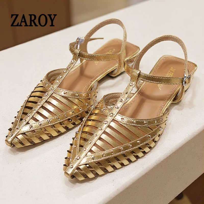 

Дизайнерские сандалии ZAROY с узкими ремешками, женские летние сандалии с острым носком, с пряжкой на щиколотке, ажурные римские сандалии больших размеров, повседневные пляжные сандалии