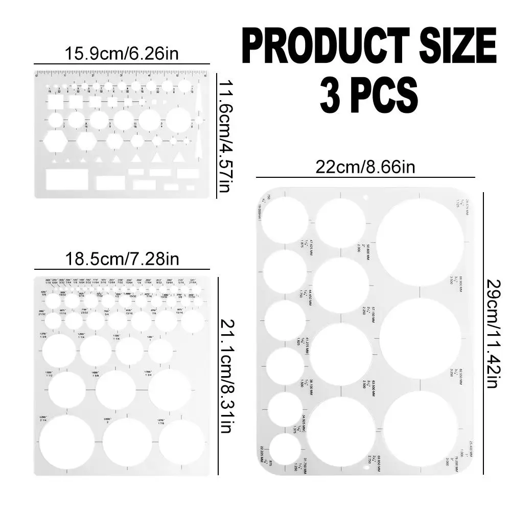 3Pcs 3 Sizes Round Templates Transparent DIY Circle Stencils for Drawing Creativity Multi-use Multifunctional Geometric Ruler