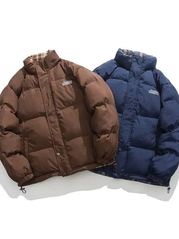 Parkas espessadas casuais masculinas, streetwear casal quente, jaquetas à prova de vento, casacos de dois lados, outono inverno