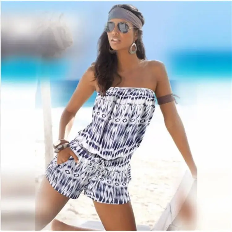 

2025 New Summer Faion Floral Print ter One-Piece Suit Low Waist Seven/Nine Pants Length Polyester Spandex Blend