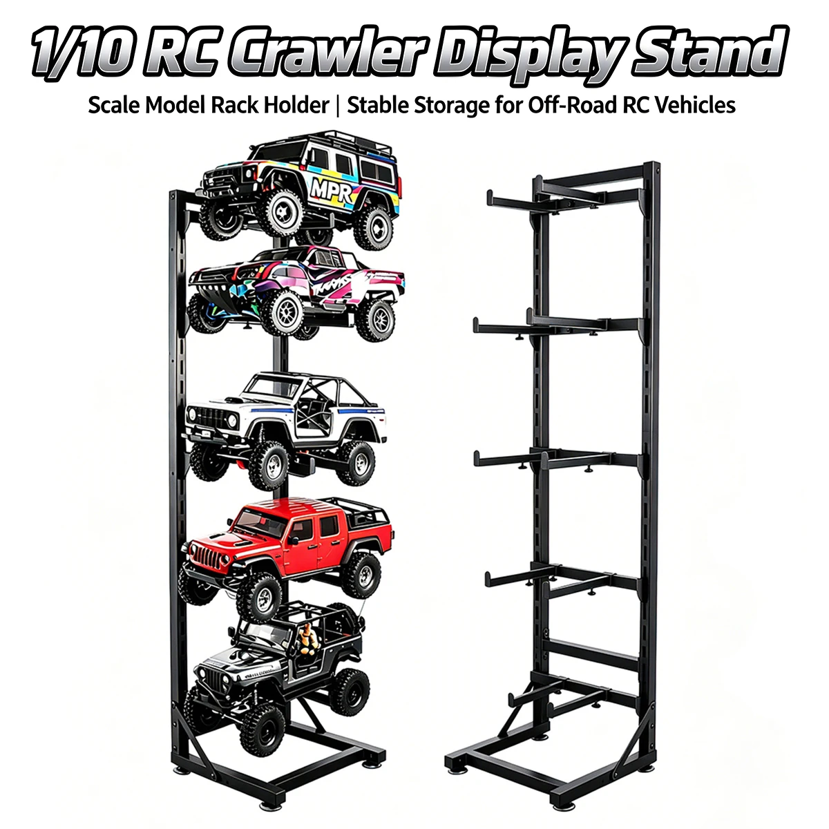 1/10 RC Crawler Display Stand, 5-Tier Floor Storage Rack for Remote Control Model Cars, Large Scale Hobby Organizer Shelf