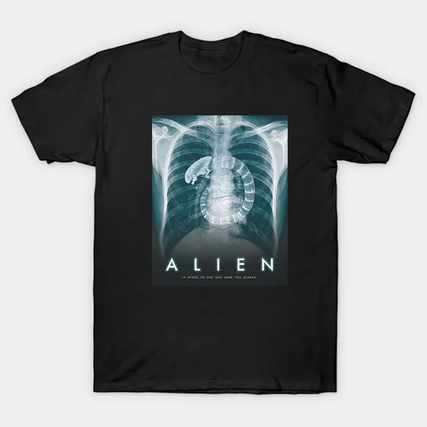 Vintage Alien movie scary alien 1979 xenomorph horror film Weyland-Yutani chestburster X-ray printed t shirt plus size clothing