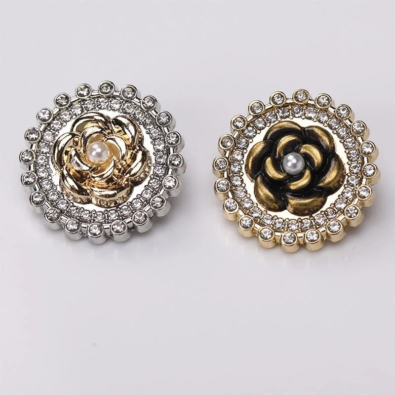FCXDG 10pcs Luxurious and Beautiful Inlaid Diamond Flowers Metal Buttons Suit Jacket Coat Knitwear Fashion Decorative Buttons