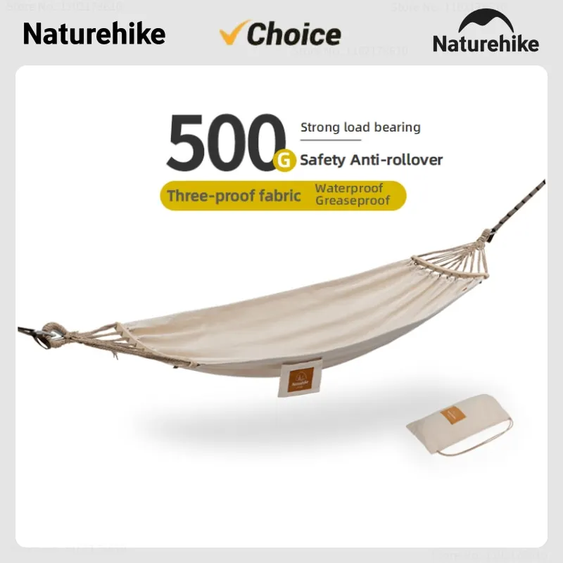 Naturehike Single Canvas Hammock Outdoor Portable Camping Leisure Swing Waterproof Anti Roll Over Hammock 250kg Weight Capacity