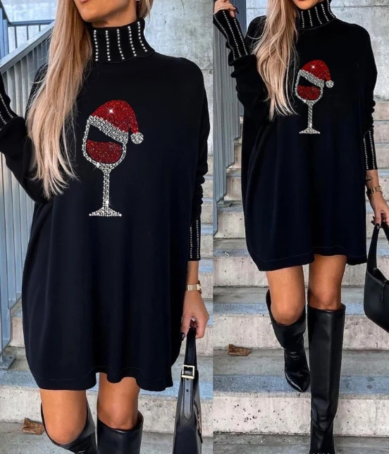 

Elegant and Pretty Women's Dresses 2023 Autumn and Winter New Casual Fashion Loose High Neck Print Flowing Pullover Dress