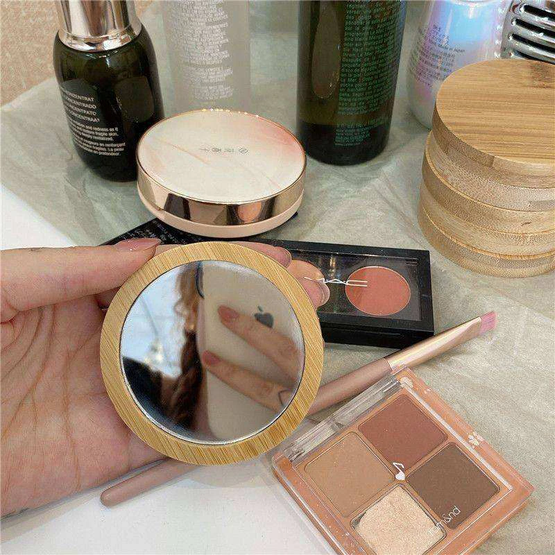 10 Pcs Wood Mini Makeup Mirrors Small Round Mirror Round Glass Small Round Pocket Mirror Portable Women's Hand Mirrors