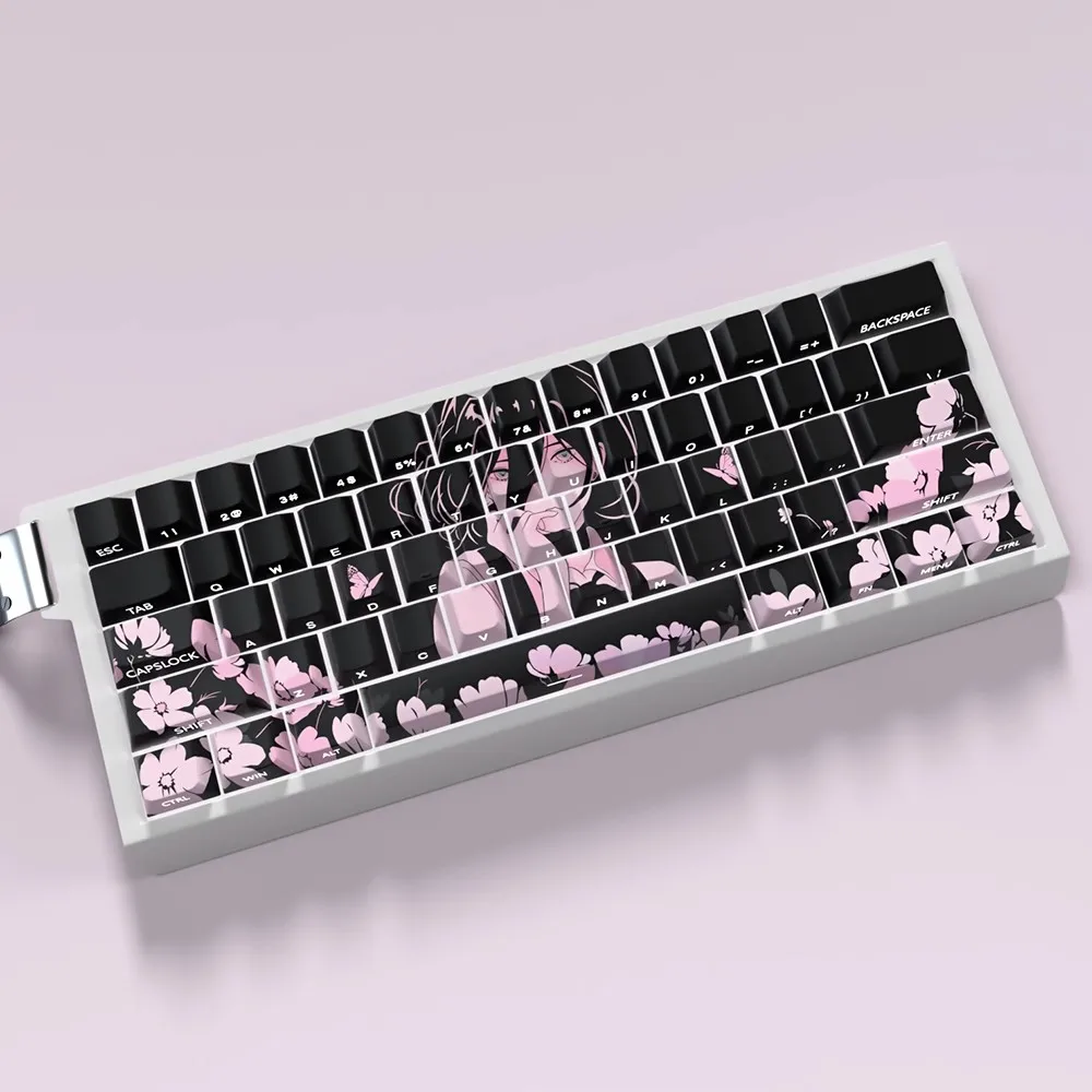 1 Set Reze Theme Keycaps PBT Side Printed Backlit Anime Cartoon Gaming Key Caps Cherry Profile Keycap For 60/63/64/68 Layout