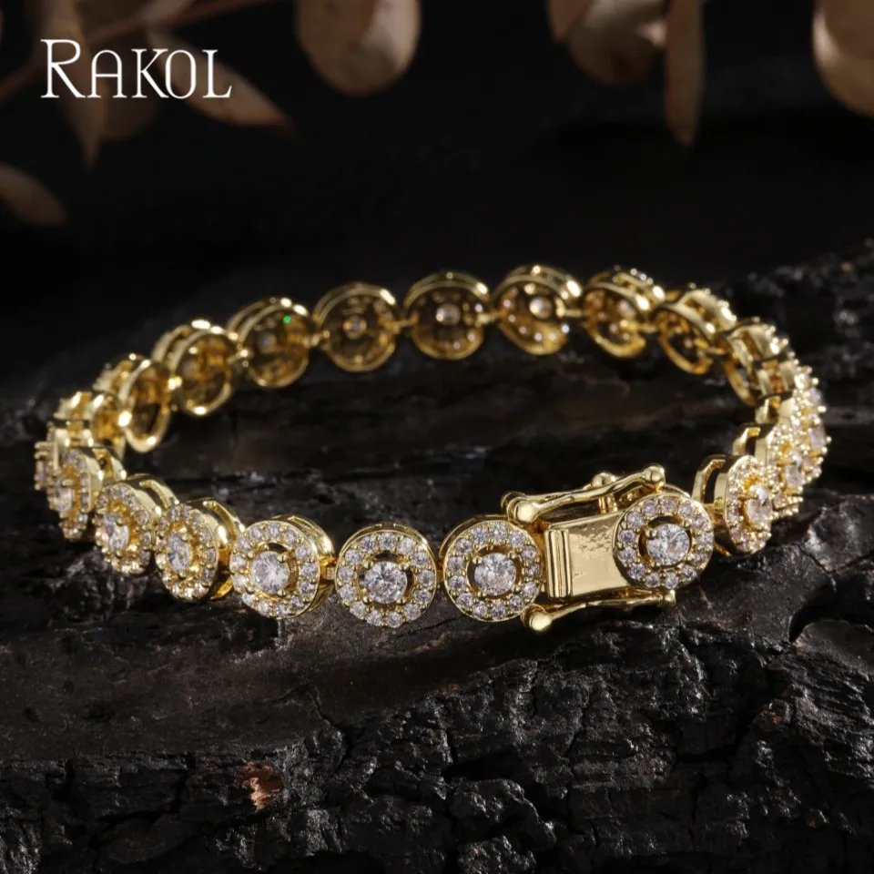 

RAKOL Geometric Round Cubic Zirconia Tennis Chain Bracelets For Men Women Luxury Charm Bling CZ Bangle Bracelet Punk Jewelry