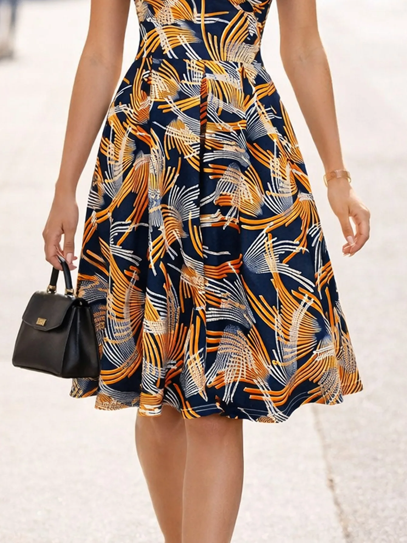 

Женская элегантная летняя повседневная юбка-клеш до колена в рабочем стиле, модная юбка с абстрактным принтом, плиссированная юбка А-силуэта