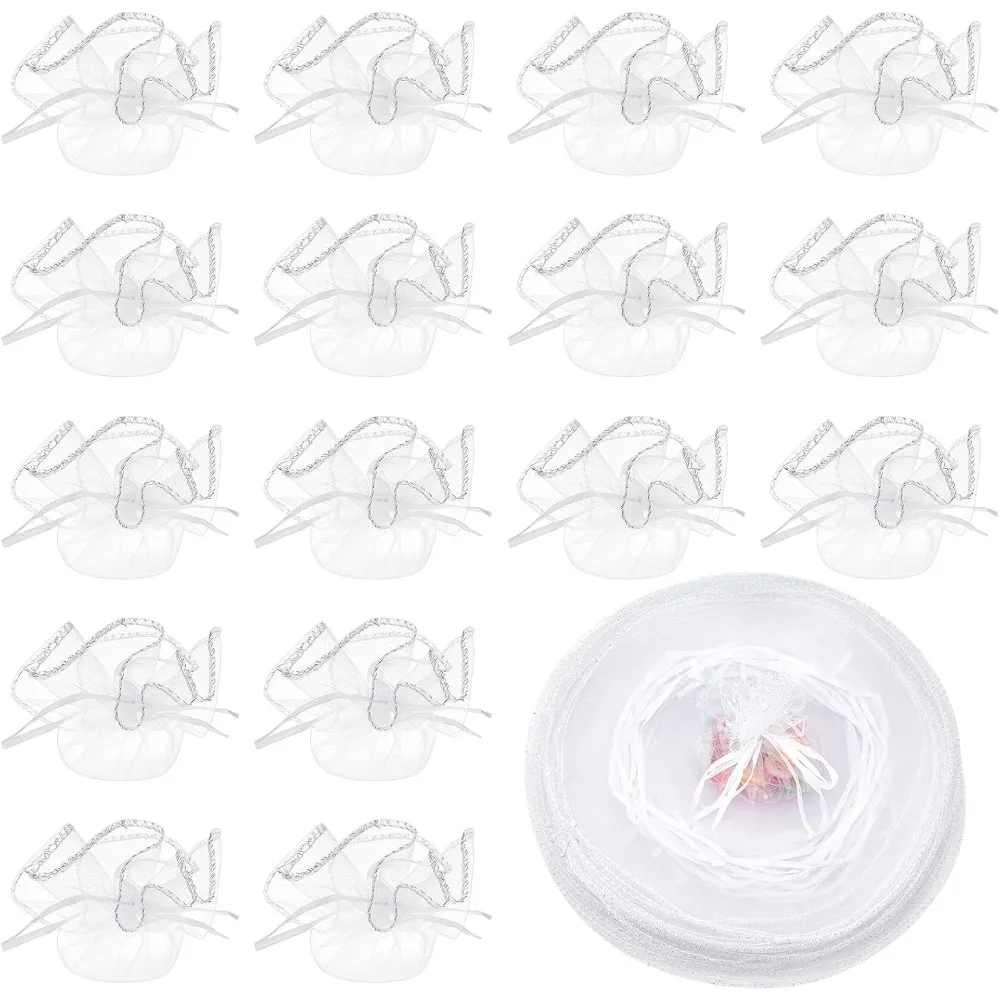 100 Pcs White Organza Bags, Diameter 10