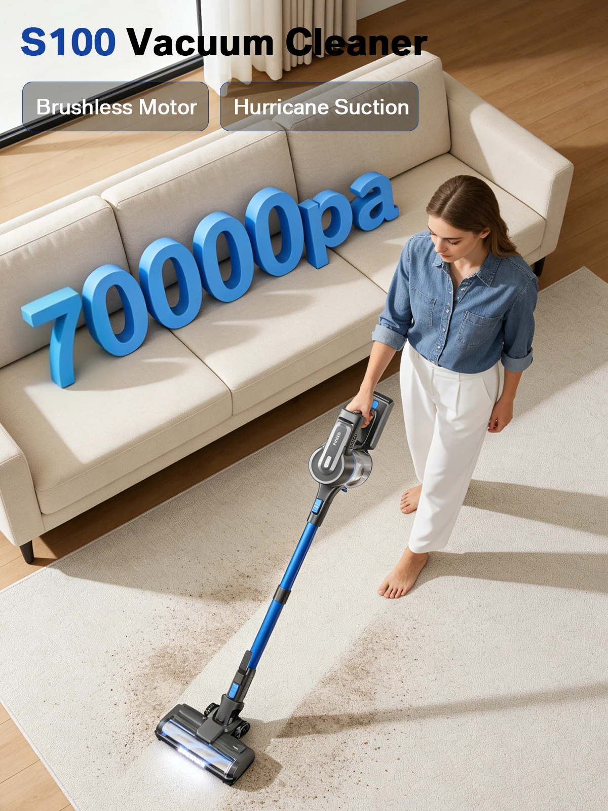 Grenintol Yoma-S100 Draadloze Handstofzuiger, 350W Motor, 70kPa Sterke Zuigkracht, 1.2L Stofreservoir, Afneembare Batterij, voor Thuisgebruik - afbeelding 2