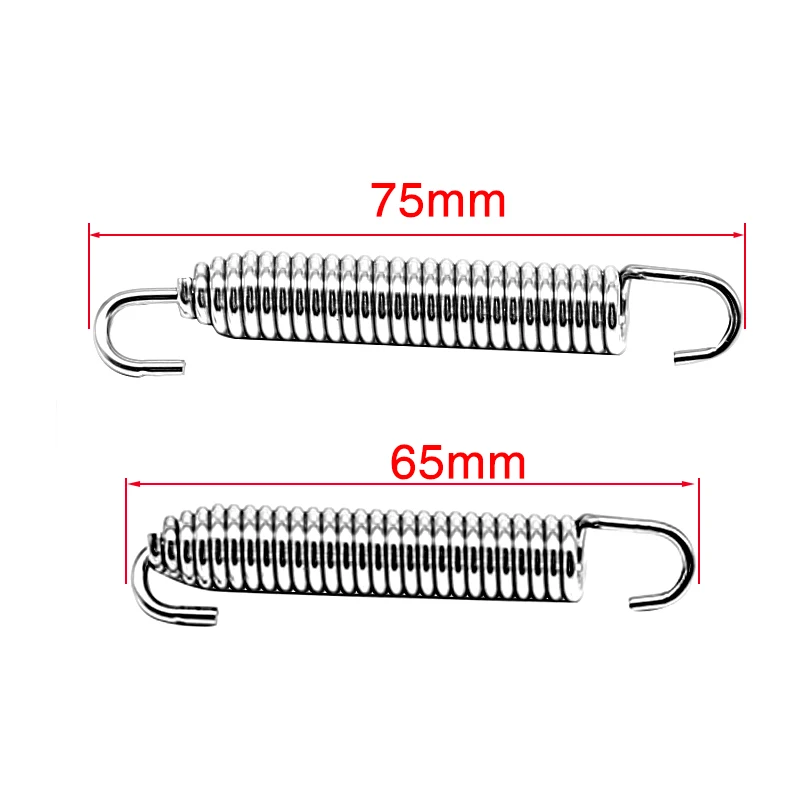 Sclmotos- 75mm 2pcs Motorcycle Exhaust Spring Hooks Stainless Steel Exhaust Front Middle Link Pipe Rotatable Metal Springs Kit