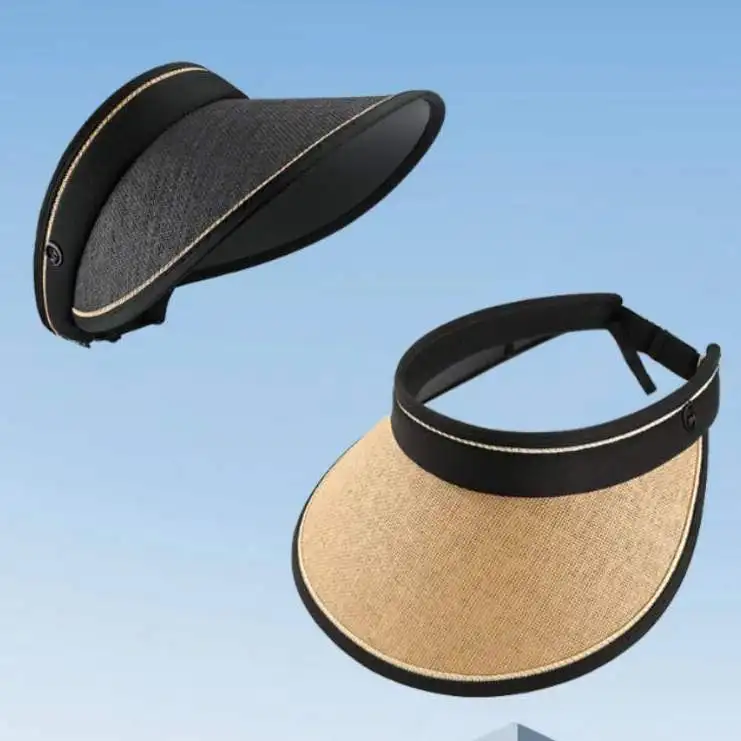 Women Upf 50 Uv Protection Wide Brim Foldable Straw Empty Top Sun Hat Adjustable Summer Beach Cycling Visor Cap Full Face Cover