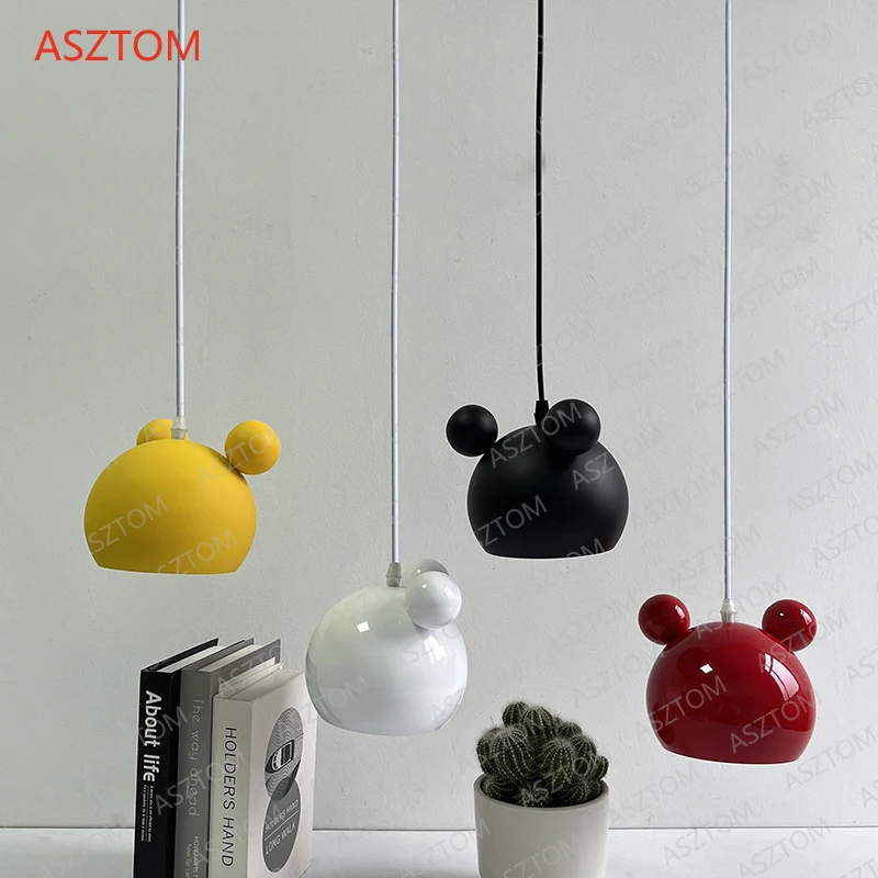 Nordic Mickey Creative Luminaire Children's Room Cartoon Pendant Lamp Boy Girl Bedroom Macaron Color Small Hanging Lamp