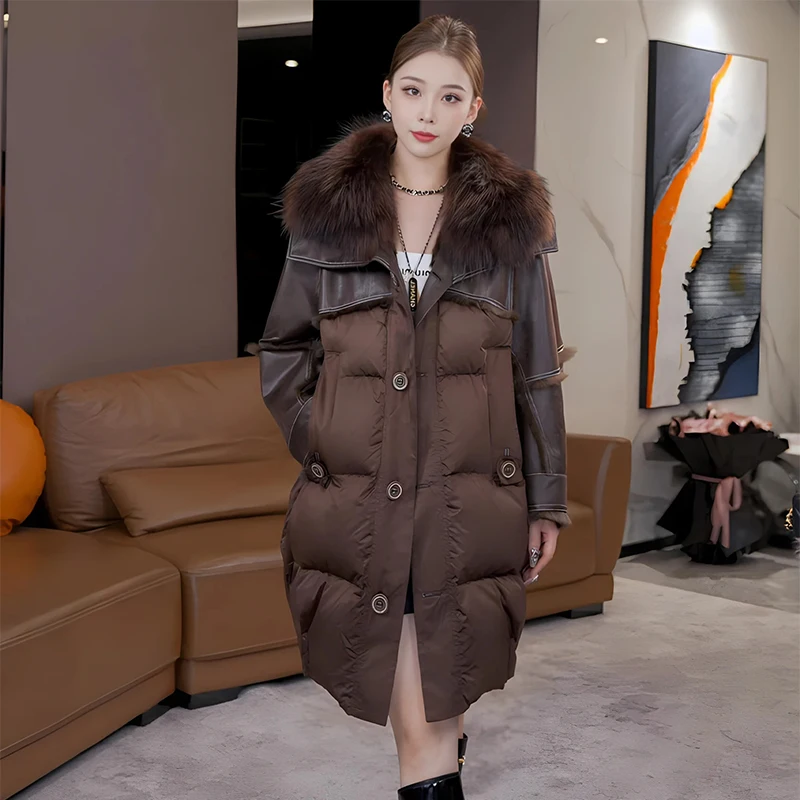 Down Jacket Women Winter Fur Coat  Real Natural Fur Raccoon Collar Rabbit Hair Inner Liner Long Large Size Jacket New In Coats