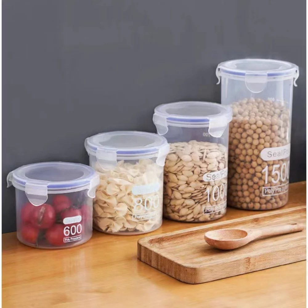 Large Capacity Kitchen Food Storage Canisters Sealed Plastic Refrigerator Storage Tank Multigrain Organizer Transparent