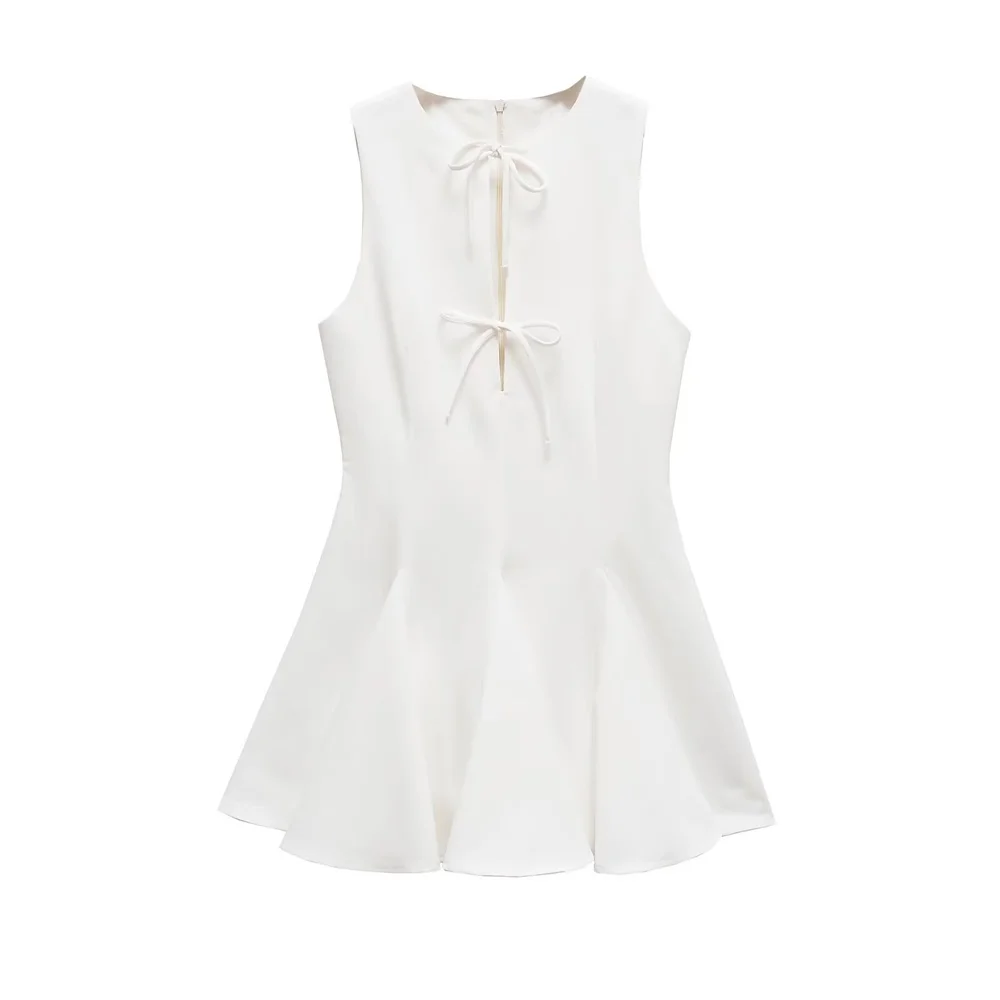 Frühling und Sommer, neuer Damenbekleidungsstil, schlankmachendes und hochwertiges französisches kurzes Tank-Top-Kleid mit breiter Schleife und Dekoration