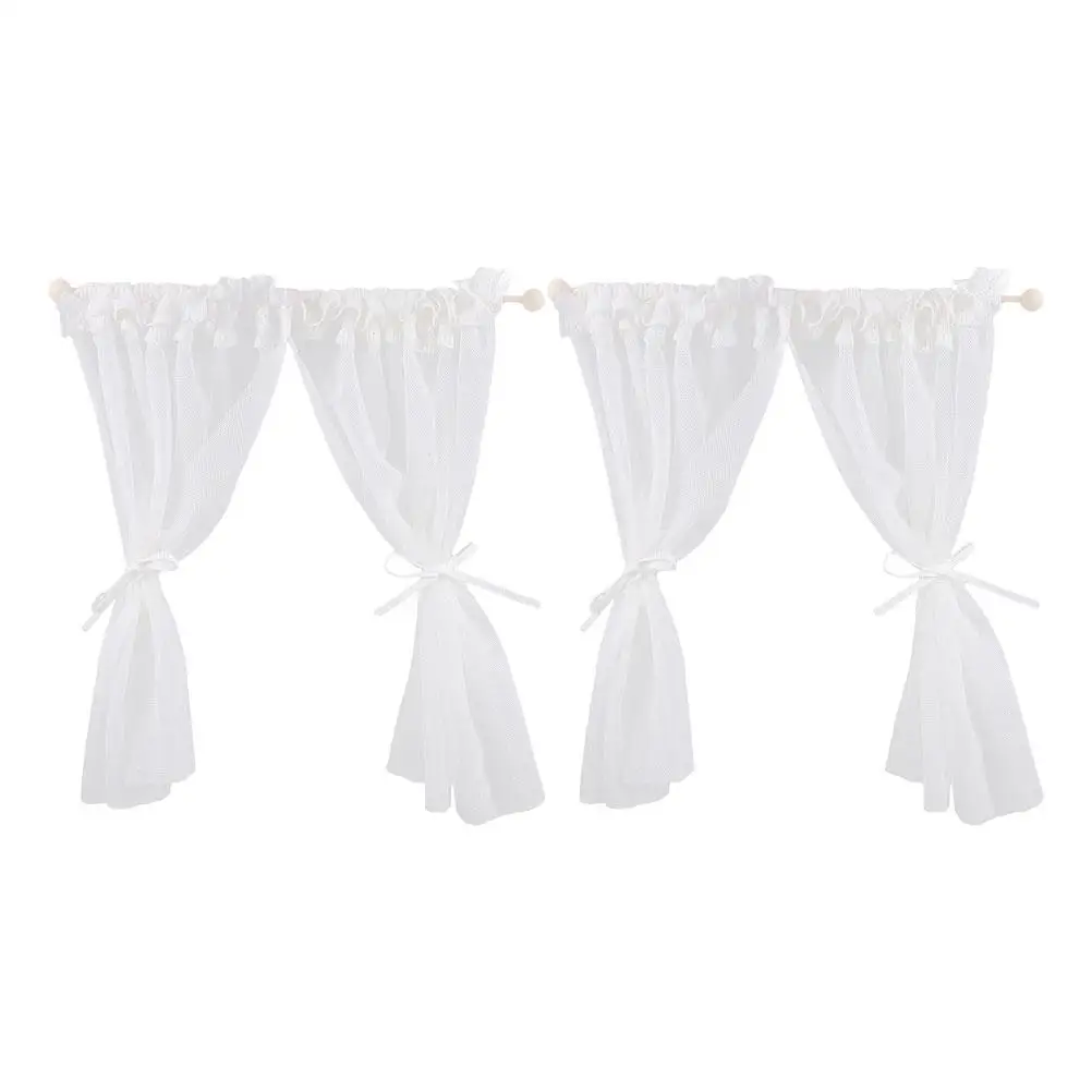 2 Pcs Miniature House Curtains Lace Window Dressing Dollhouse Valance Tiny Homes Decorate Delicate Drapes Wood