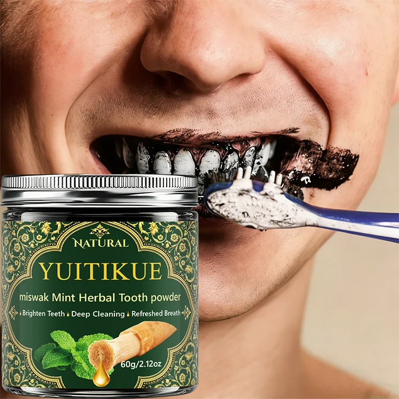 YUITIKUE 60g Natural Miswak Herbal Tooth Powder Mint Flavor Purify Oral Cavity Polish Stubborn Stains Get Healthy Bright Smiles