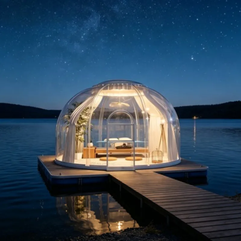 PC Geodesic Dome Bubble House Starry Sky Glamping Tent 3m 5m 8m Transparent Prefab Dome for Hotel and Resort Villa Sale