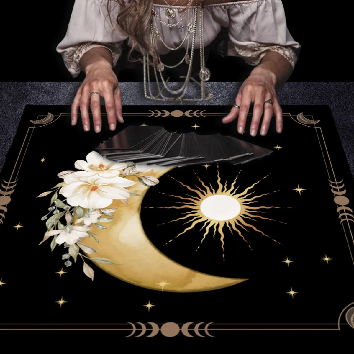 Floral Tarot Tablecloth Sun And Moon Altar Cloth Ceremonial Cloth Spread Out The Tablecloth For Tarot Reading Oracle Card Mat