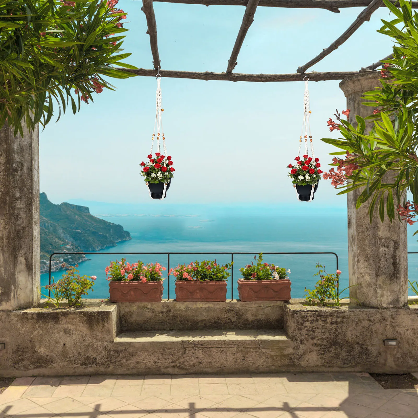 

1 Set Of Woven Cotton Rope Hanging Baskets Plant Hanger For Indoor Outdoor Gardening Flowerpot Net Holder Retro Planter Sling