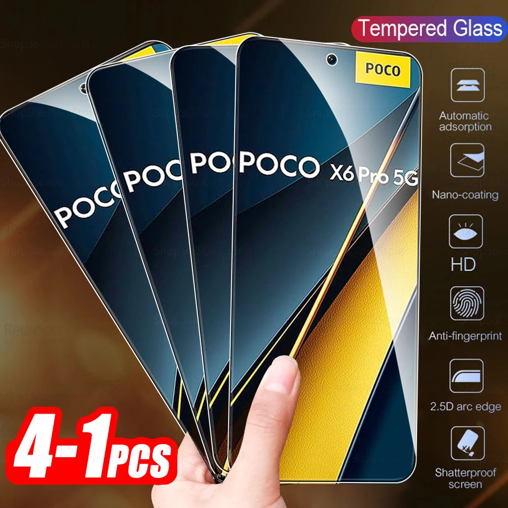 1-4Pcs Tempered Glass For Xiaomi Poco X6 Pro 5G Screen Protectors Pocophone Poko Little X6 X 6 Pro 6X X6Pro 5G Protective Film