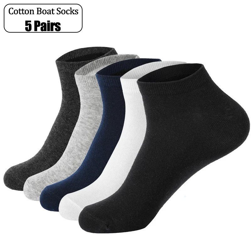 

5 Pairs Summer Men Boat Socks 100% Cotton Thin Breathable High Quality Short Socks Black White Women Everyday Ankle Socks