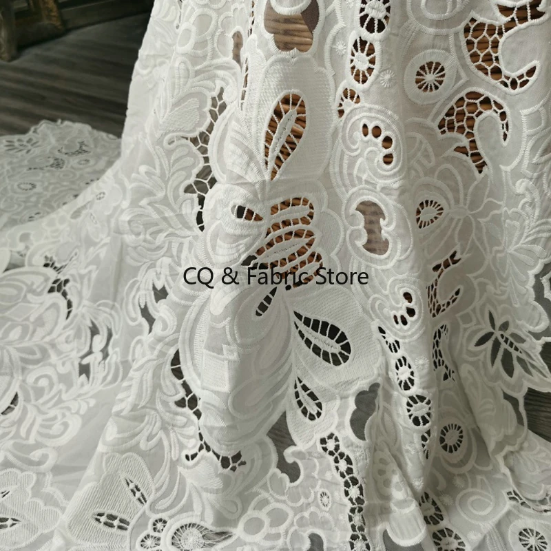 Off White Cotton Lace Fabric For Women, Making Skirt Clothing, Wedding Dress Fabric, DIY Women's Embroidery, Hollow Cloth